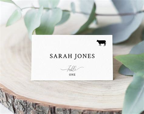 wedding place cards template  meal choice selection seating card