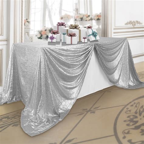 lanns linens    silver sequin tablecloth sparkly rectangle
