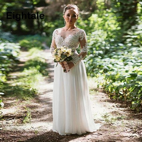 Eightale Plus Size Wedding Dress 2019 Appliques A Line Boho Bridal Gown
