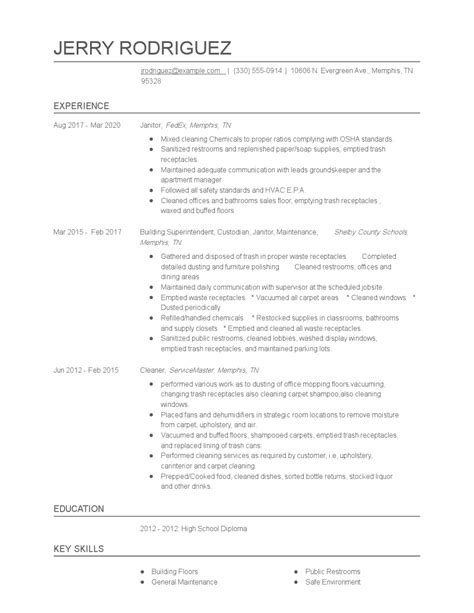 janitor resume template