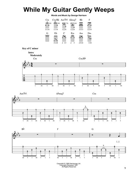 While My Guitar Gently Weeps Sheet Music The Beatles Banjo Tab
