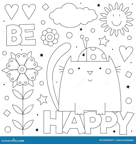 bee happy coloring page vector illustration bee flowers