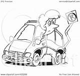 Backing Pole Minivan Coloring Illustration Line Woman Into Her Royalty Clipart Rf Toonaday Getdrawings Drawing sketch template