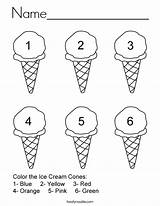 Coloring Ice Cream Preschool Pages Cones Name Color Theme Worksheets Numbers Worksheet Twistynoodle Kindergarten Kids Math Printables Count Key Print sketch template