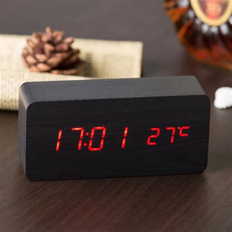 buy wooden led alarm clocks temperature electronic clock sounds control digital