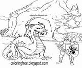 Coloring Pages Dragon Cave Drawing Medieval King Color Kids Printable Knight Arthur Headed Two Fighting Hill Getcolorings Pendragon Battle Easy sketch template