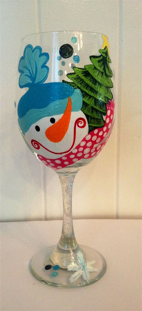 Snowman Wine Glass  Wine Glass Crafts Wine Glass Art Wine Glass