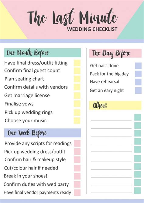 printable wedding checklist  printable