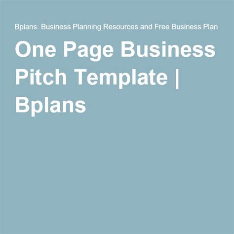 page business pitch template  business plan  page