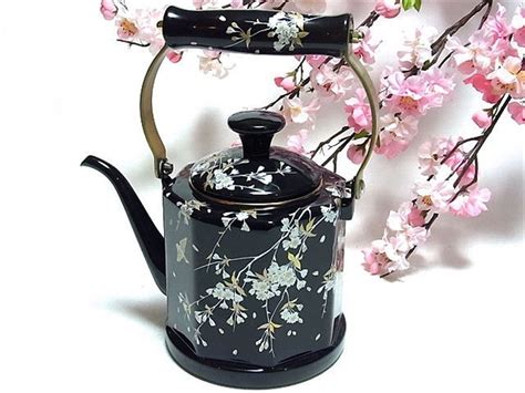 enamel kettle cherry blossoms sakura black 1 5l kettle for
