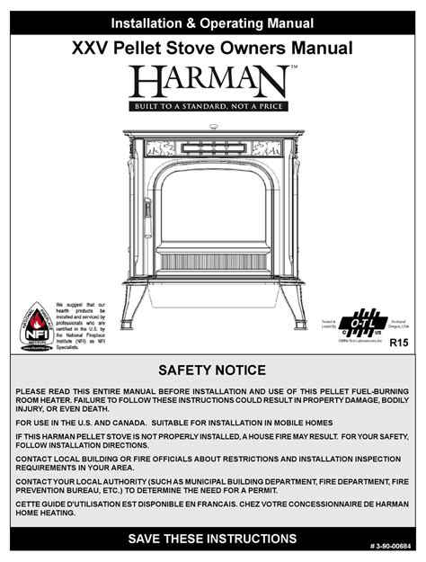 harman xxv pellet stove installation operating manual