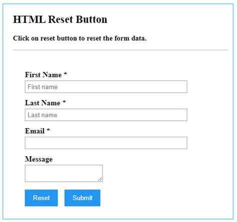 html reset button tutorials  top  examples  html reset button