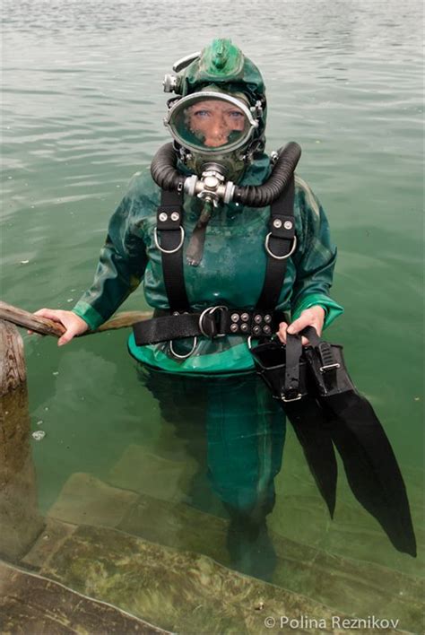 pin  vintage drysuit scuba woman
