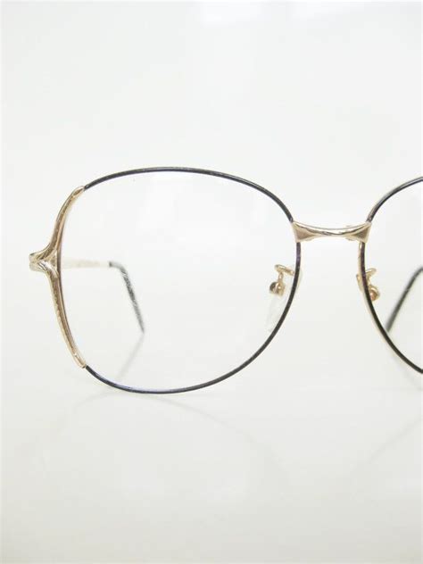 vintage 1980s wire rim eyeglasses black gold metallic womens etsy