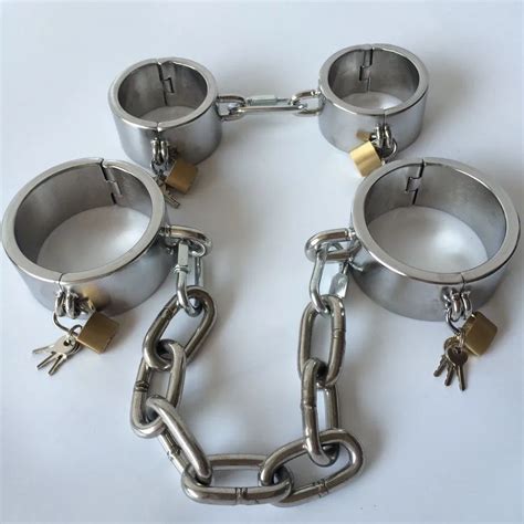 New Sex Shop 2 Pcs Set Stainless Steel Legcuffs Handcuffs Adult Sex