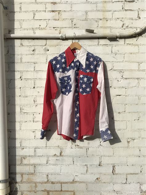 70s kennington american flag button down shirt vintage