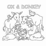 Nativity Donkey Coloring Pages Scene Ox Printable Stable Toddlers Kids sketch template
