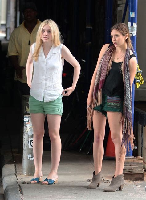 dakota fanning and elizabeth olsen on the set of very good