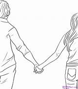 People Draw Holding Hands Drawing Girl Boy Couple Coloring Partner Easy Drawings Cartoon Couples Kids Step Anime Hand Pages Outline sketch template
