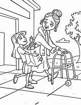 Elderly Kindness Carry Kidsplaycolor sketch template