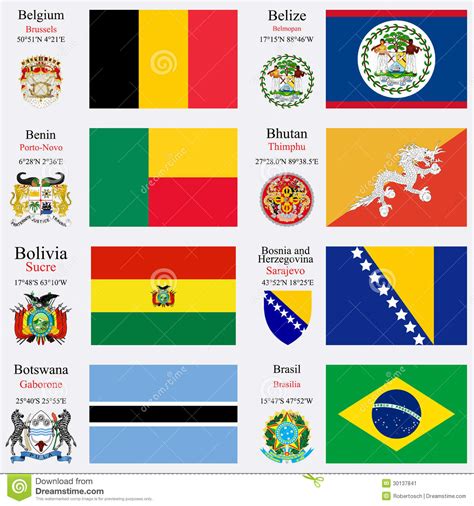 world flags and capitals set 3 stock vector illustration