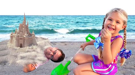 Diana And Roma Have Fun On The Beach With Daddy Dad Wants To Sleep