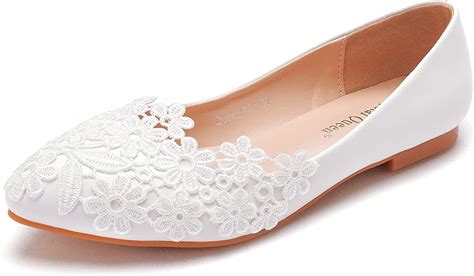 Crystal Queen Women Flats Ballets Shoes White Lace Wedding Flats