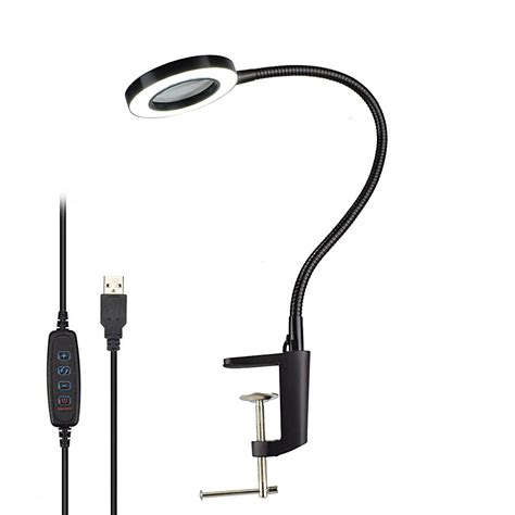 usb 5x bench vise table clamp magnifier led lights flexible desk lamp