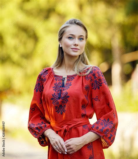 Beautiful Blonde Ukrainian Girl With Blue Eyes In Folk Clothing Boho