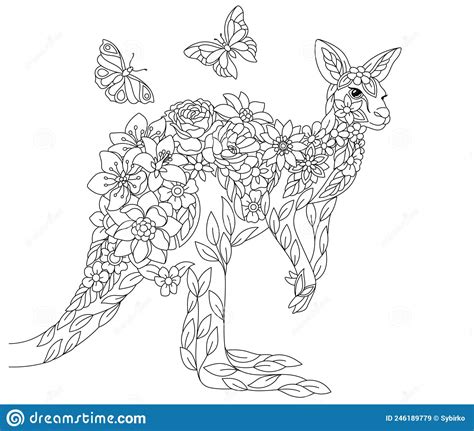 kangaroo coloring page stock vector illustration  floral