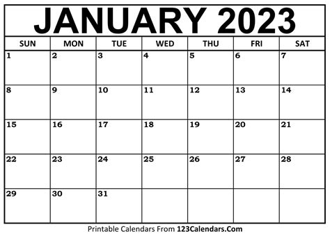 printable january 2023 calendar templates