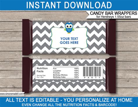 owl party hershey candy bar wrappers personalized candy bars