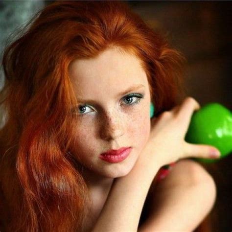 ginger redhair freckles blue eyes green apple beautiful and serious model ivashenko elena by