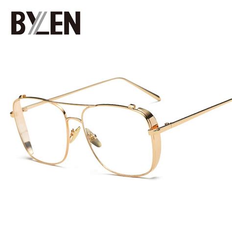 vintage square gold clear eyeglasses frames women myopia glasses men