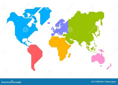 simplified world map drawn  sharp straight lines  colors