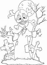 Halloween Coloring Skeleton Pages Cemetery Book sketch template