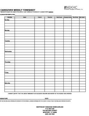 printable caregiver timesheets