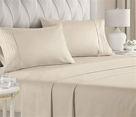 cgk unlimited queen size sheet set  piece set hotel luxury bed sheets cream deals
