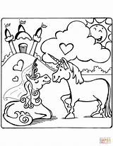 Kleurplaat Eenhoorn Unicornios Unicorns Hartjes Unicornio Unicorno Enamorados Licorne Kasteel Wolken Princesas Licornes Gatto Regenboog Hartje Unicorni Innamorati Regno sketch template