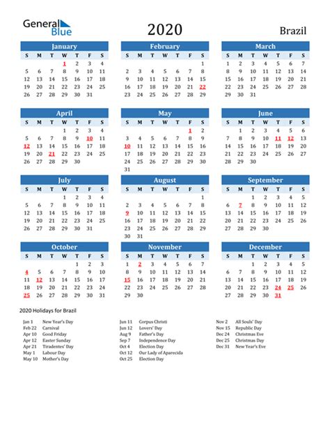 brazil calendar  holidays