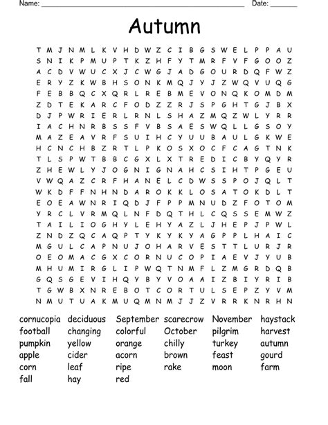 autumn crossword puzzle wordmint