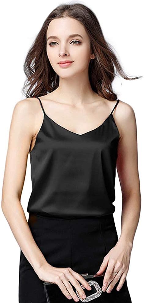 sexy women s silk tank top ladies camisole silky loose v black size