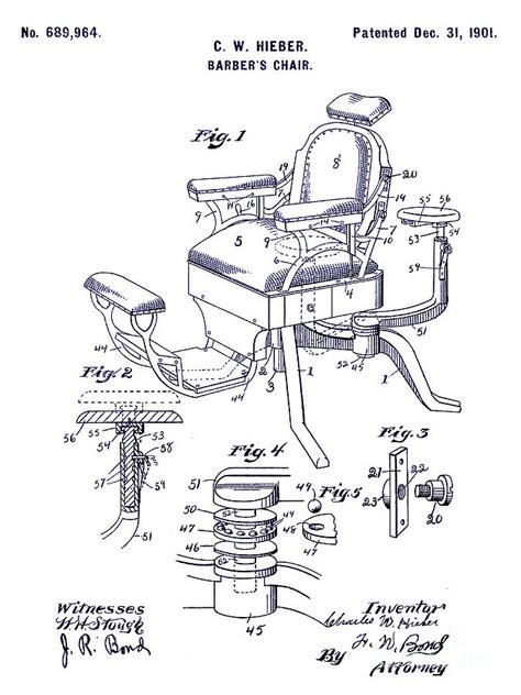 barber chair patent blueprint drawing  jon neidert