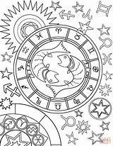 Coloring Zodiac Pages Pisces Sign Printable Drawing sketch template