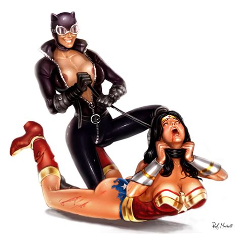 Catwoman Chokes Wonder Woman Superhero Catfights Female