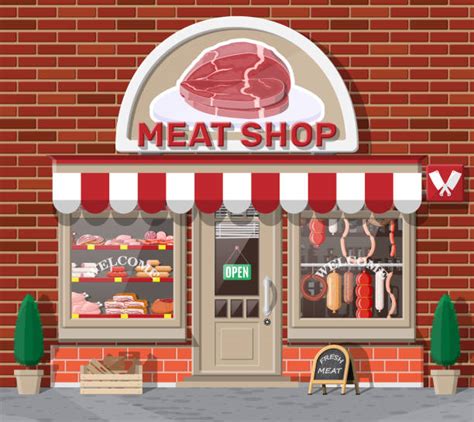 meat shop cartoon butcher store facade building