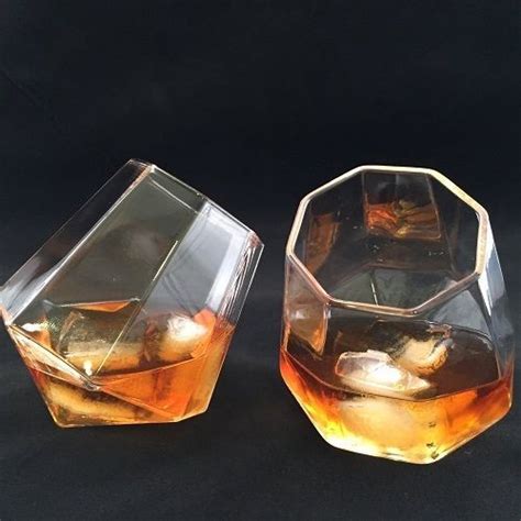 Unique Angled Whiskey Glasses Set Old Fashioned Diamond Base 5 O Clock