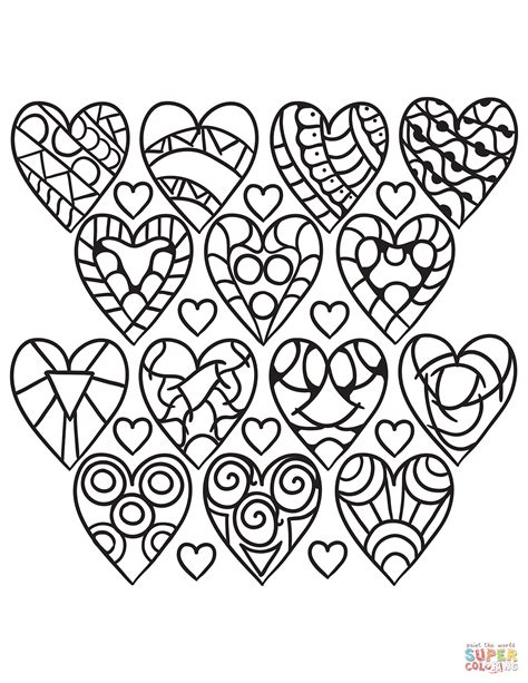 hearts pattern coloring page  printable coloring pages