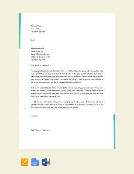 withdrawal letter daycare certify letter