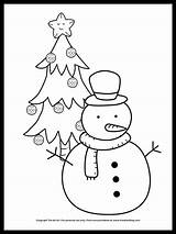 Coloring Tree Snowman Christmas Winter Printable Cute sketch template